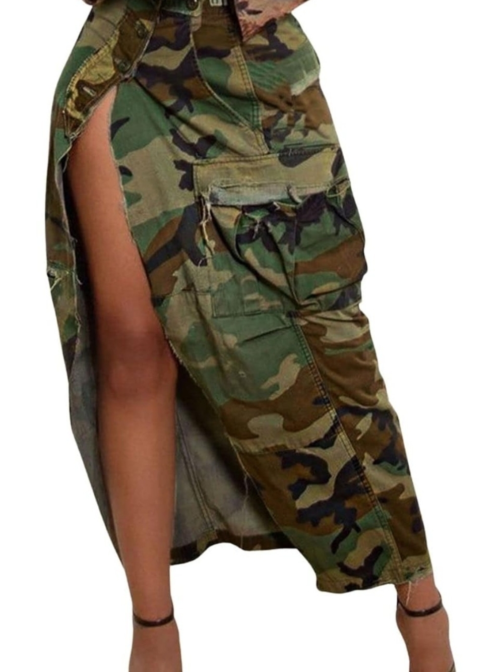 CHARTOU Women Camouflage Skirt Camo Maxi Pencil Skirt Large